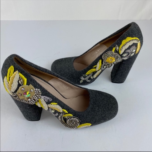 Dries Van Noten Shoes - Dries Van Noten Embroided Wool Beaded Pumps SZ 37